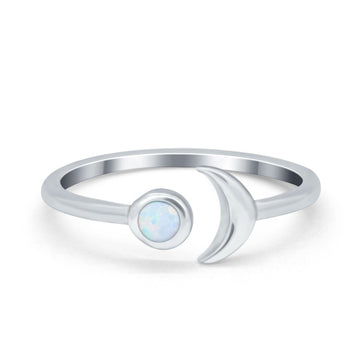 Petite Dainty Moon Cresent Ring Lab Created White Opal 925 Sterling Silver